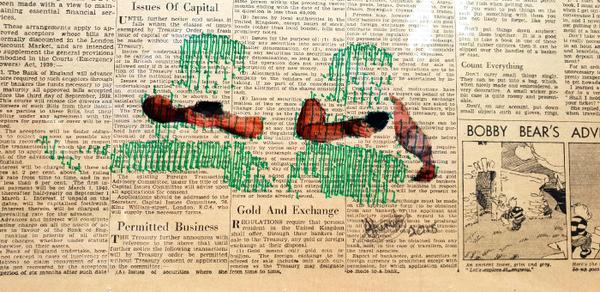 Jonty Hurwitz & Yifat Davidoff, The Children are Blackberrying Today, Polargraph Drawing On Original Daily Herald Newspaper Clip (September 4, 1939), 2018