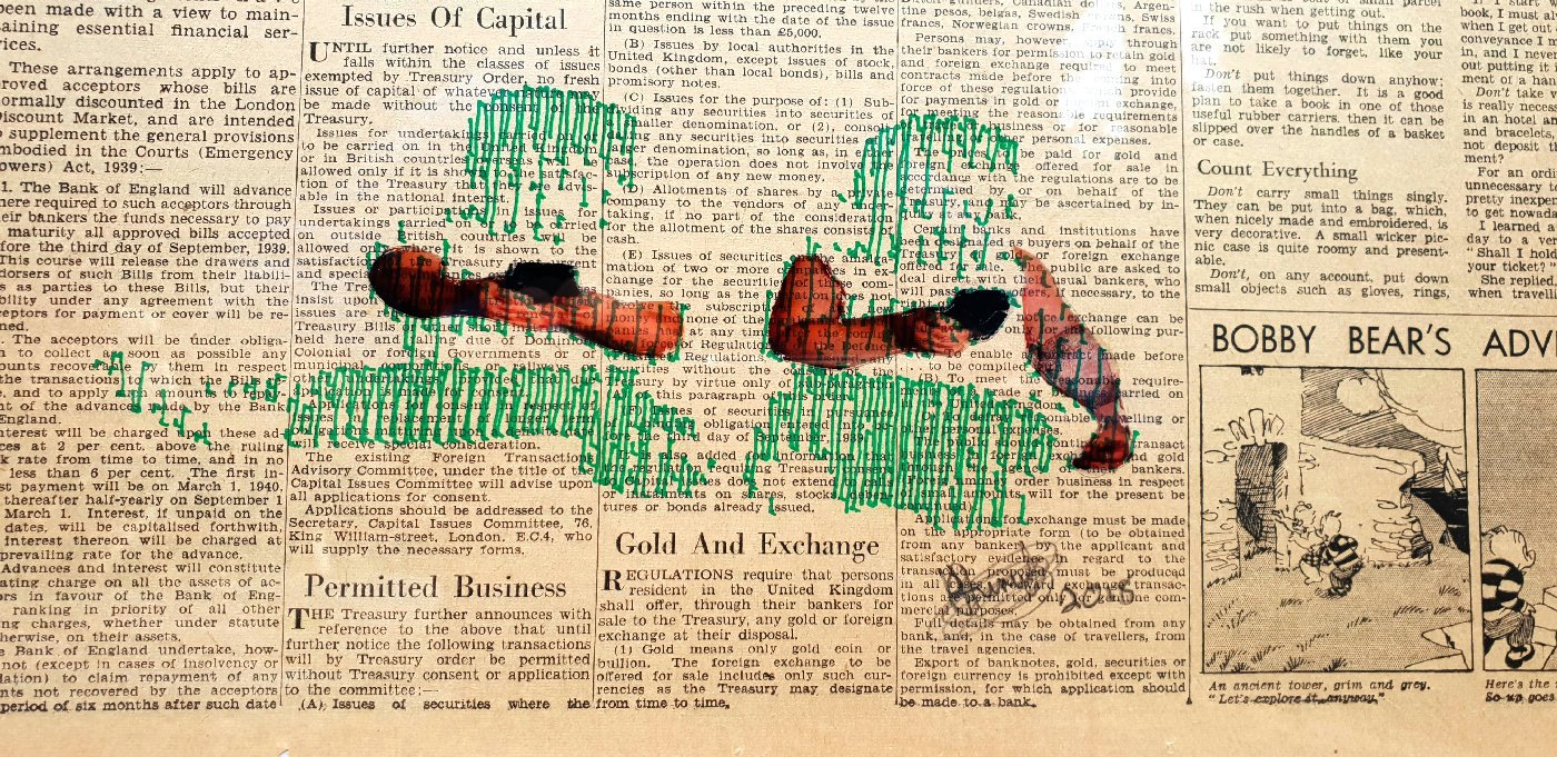 Jonty Hurwitz & Yifat Davidoff, The Children are Blackberrying Today, Polargraph Drawing On Original Daily Herald Newspaper Clip (September 4, 1939), 2018
