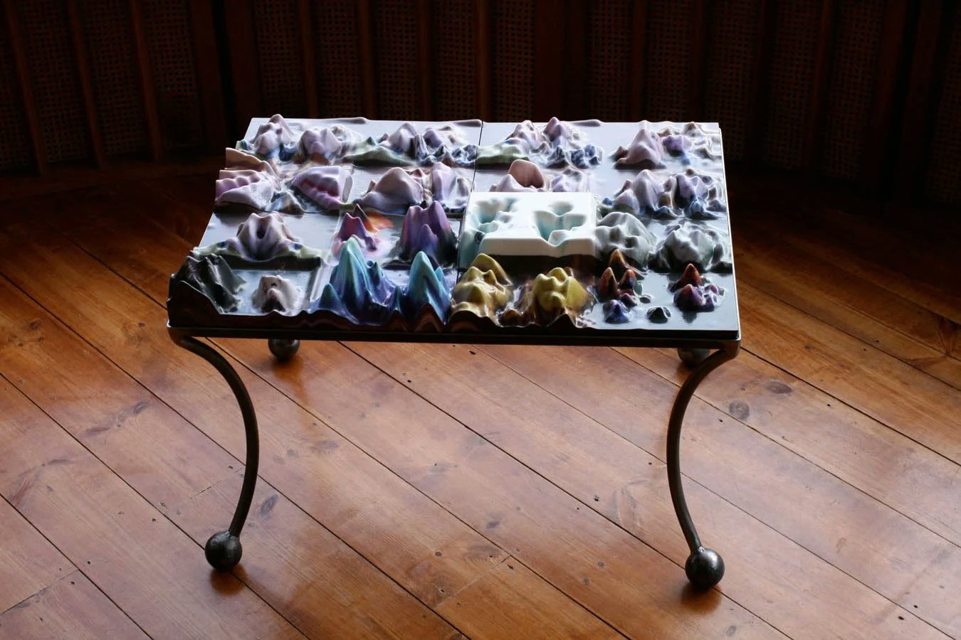 Jonty Hurwitz & Yifat Davidoff, Bounded Relationship Relief Map Table, Steel, Plaster And Ink