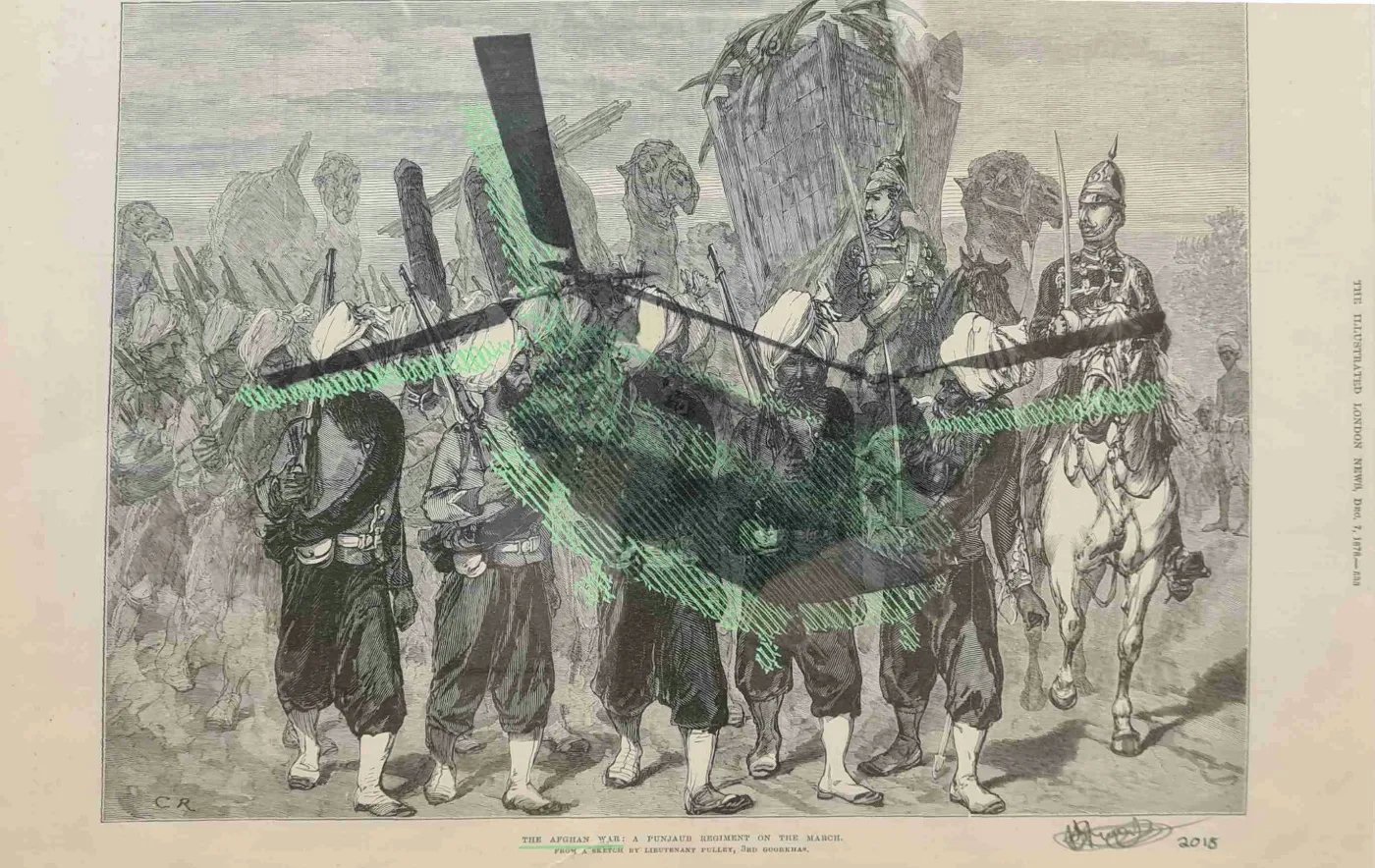 Jonty Hurwitz & Yifat Davidoff, Afghan War (Chinook), Polargraph Using Ink On The Illustrated London News, Dec 7, 1878, 2021