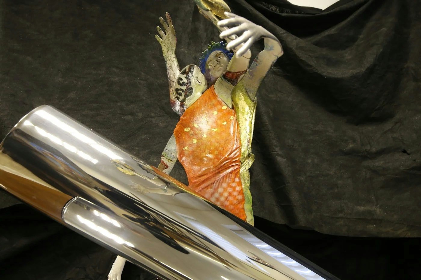 Jonty Hurwitz & Yifat Davidoff, Take the Shot by Hand, Copper, Sliver Paint, Stainless Steel And Acrylic, Pure Gold Leaf, Painted, 2024