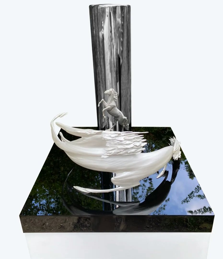 Jonty Hurwitz & Yifat Davidoff, Ascending Horse - Left, Copper, Silver Paint & Stainless Steel, 2020