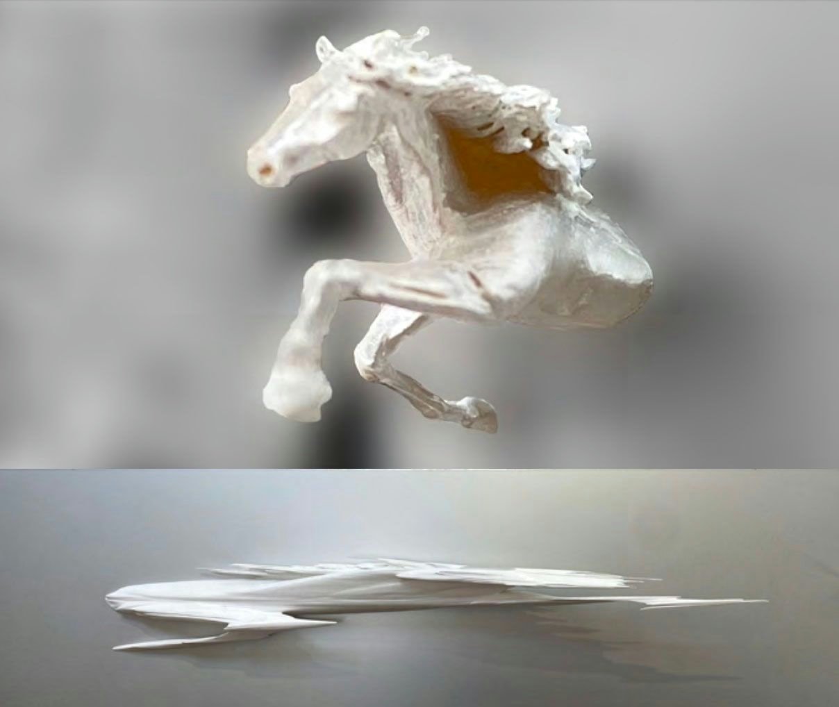 Jonty Hurwitz & Yifat Davidoff, Oblique Horse, Oil Paint, Photo Phase Change Polymer, Aluminium & Stainless Steel, Doubt, 2020